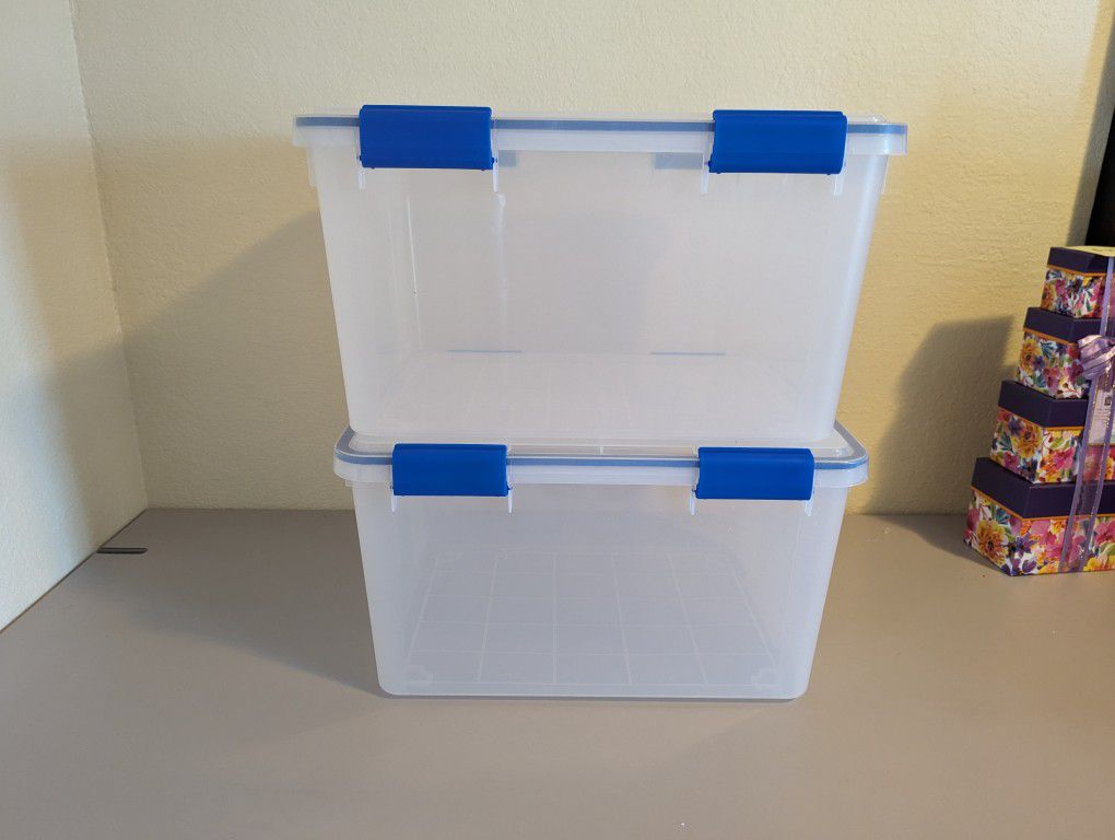 IRIS USA WEATHERPRO 44 Quart Stackable Storage Box with Airtight Gasket Seal Lid - 2 Pack