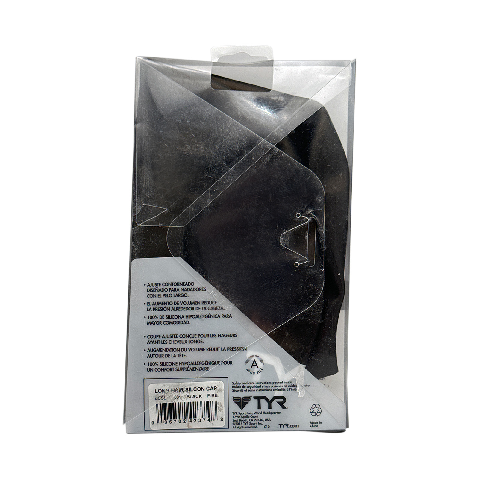 TYR Wrinkle-Free Long Hair Silicone Swim Cap, Black