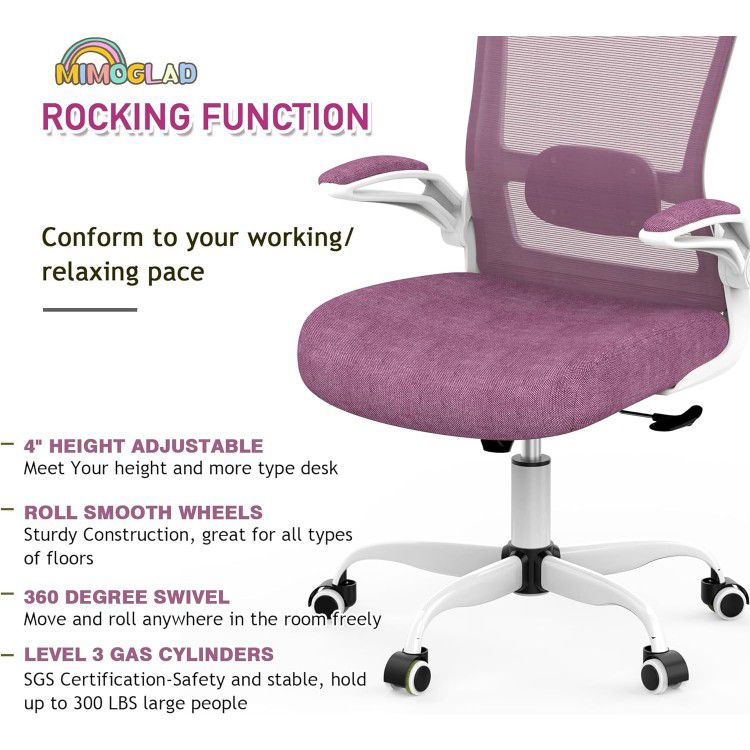 Mimoglad Home Office Chair - High Back Desk Chair - Ergonomic Mesh Computer Chair with Adjustable Lumbar Support and Thickened Seat Cushion - Purple