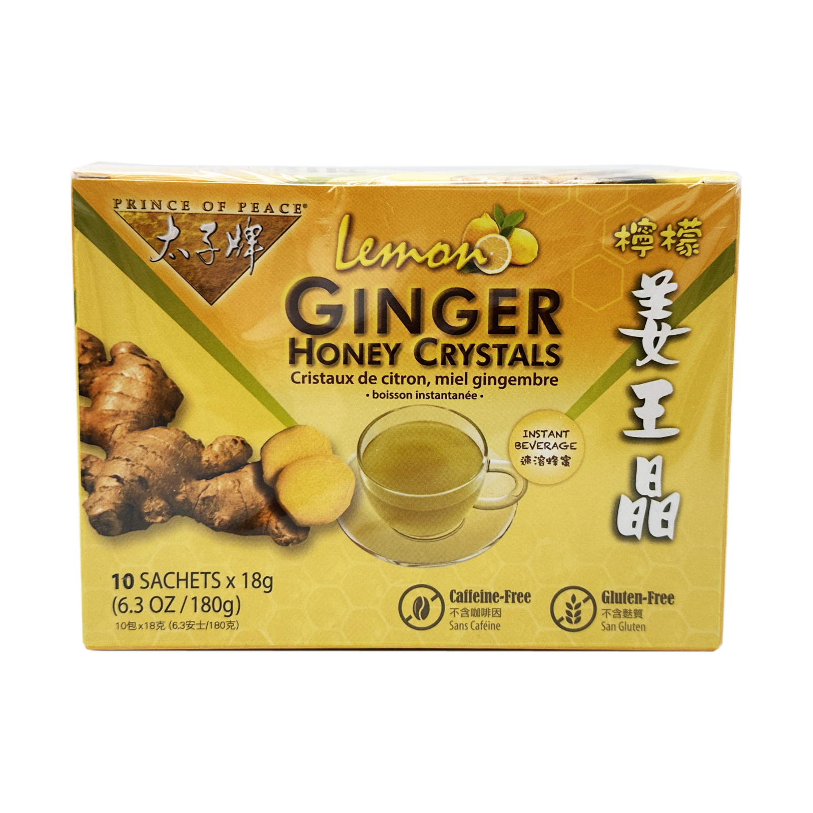 Prince of Peace Instant Lemon Ginger Honey Crystals - 10 Sachets – Instant Hot or Cold Beverage