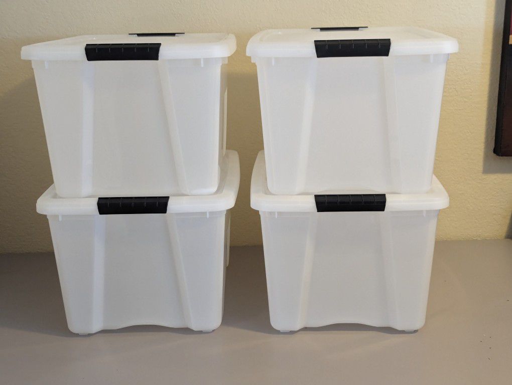 IRIS USA 40 Quart Stackable Plastic Storage Bins with Lids and Latching Buckles - 4 Pack