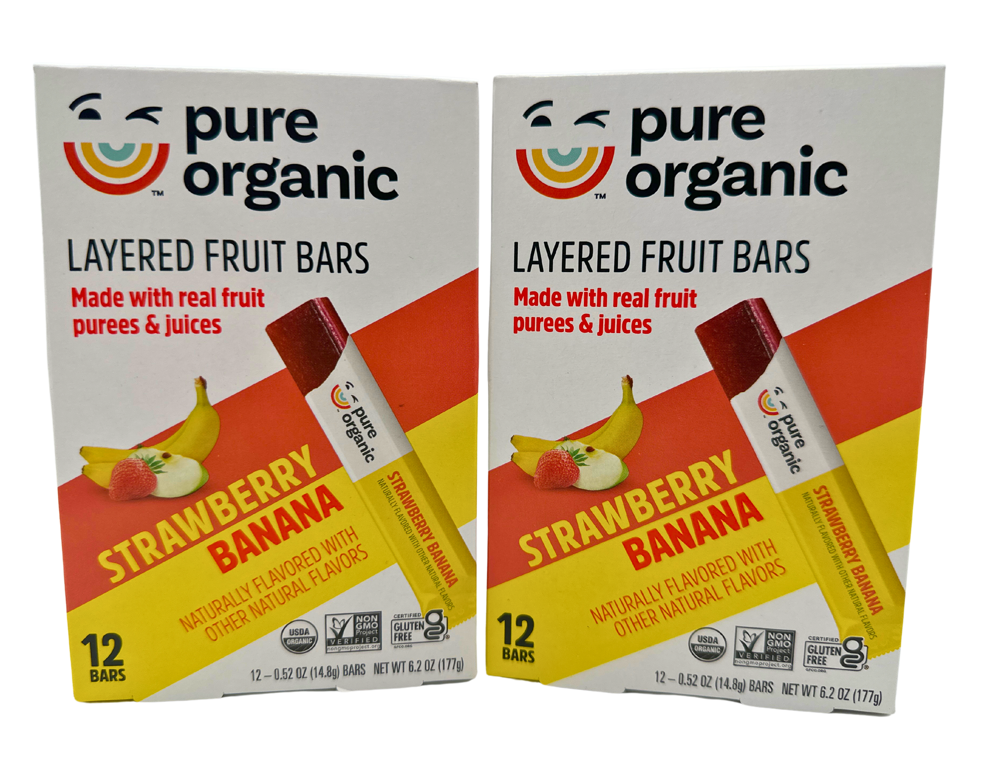 Pure Organic Layered Fruit Bars, Strawberry Banana, 2 Boxes, 24 Bars