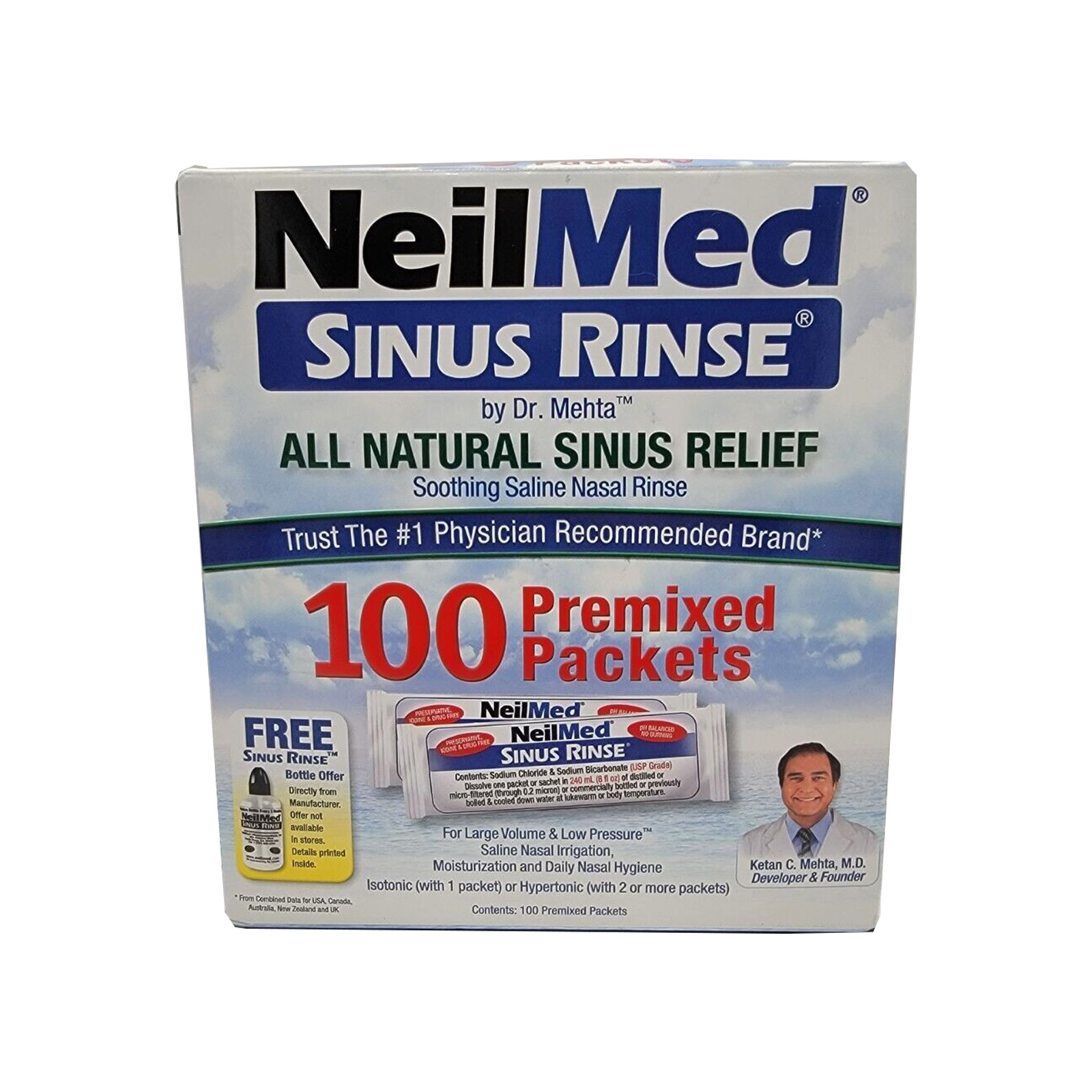 NeilMed Sinus Rinse All Natural Relief 100 Premixed Packets 