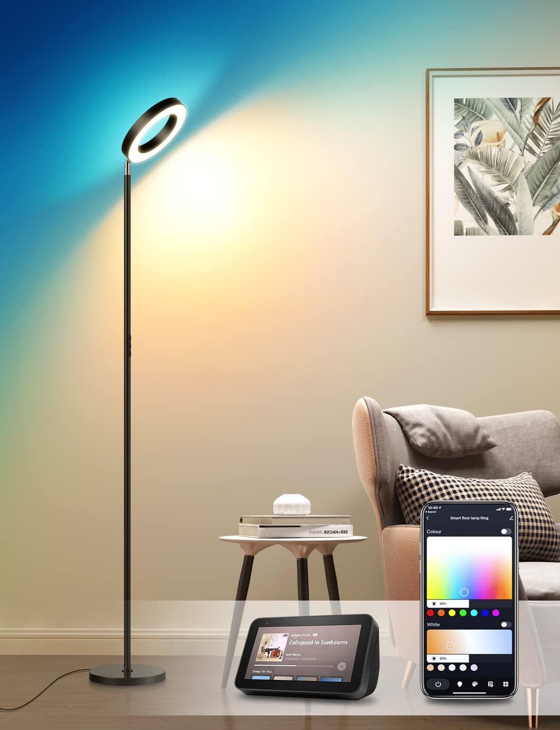 Banord Floor Lamp, Smart RGBW LED Torchiere Floor Lamp with Double Side Lighting, Works with Alexa, Color Changing Dimmable.