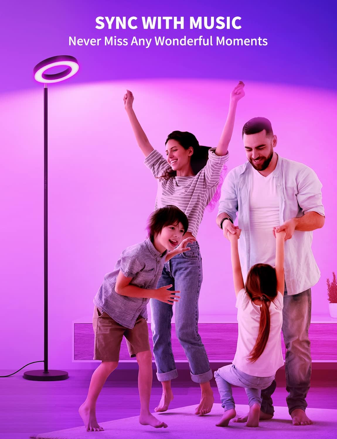 Banord Floor Lamp, Smart RGBW LED Torchiere Floor Lamp with Double Side Lighting, Works with Alexa, Color Changing Dimmable.