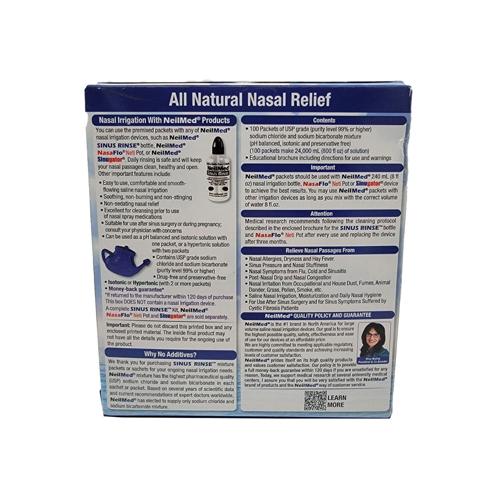 NeilMed Sinus Rinse All Natural Relief 100 Premixed Packets 