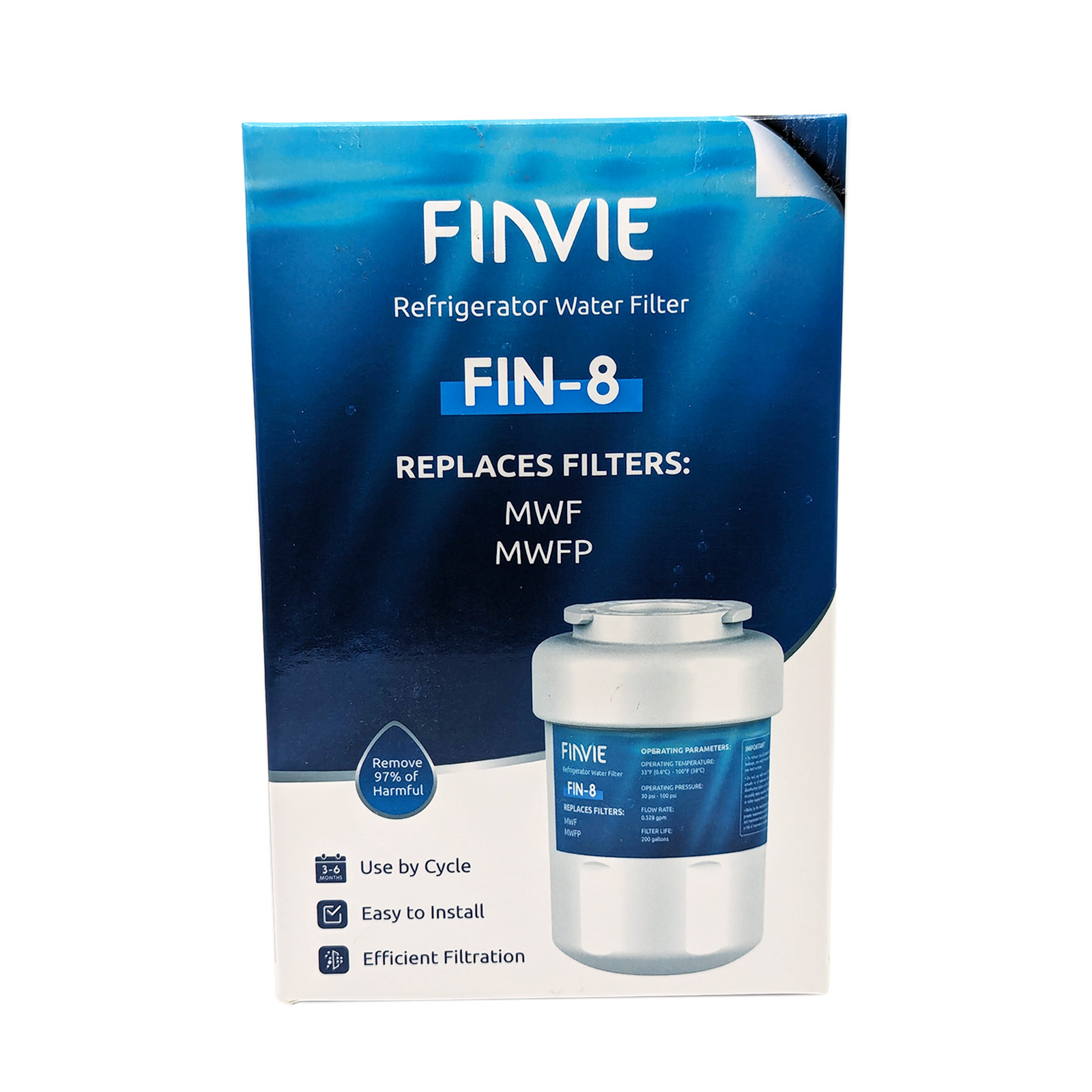 FINVIE FIN-8 Refrigerator Water Filter Replacement, Compatible with GE SmartWater MWF, MWFA, MWFP, MWFINT, GWF, GWFA, Kenmore 9991, 46-9991, HDX FMG-1, WFC1201