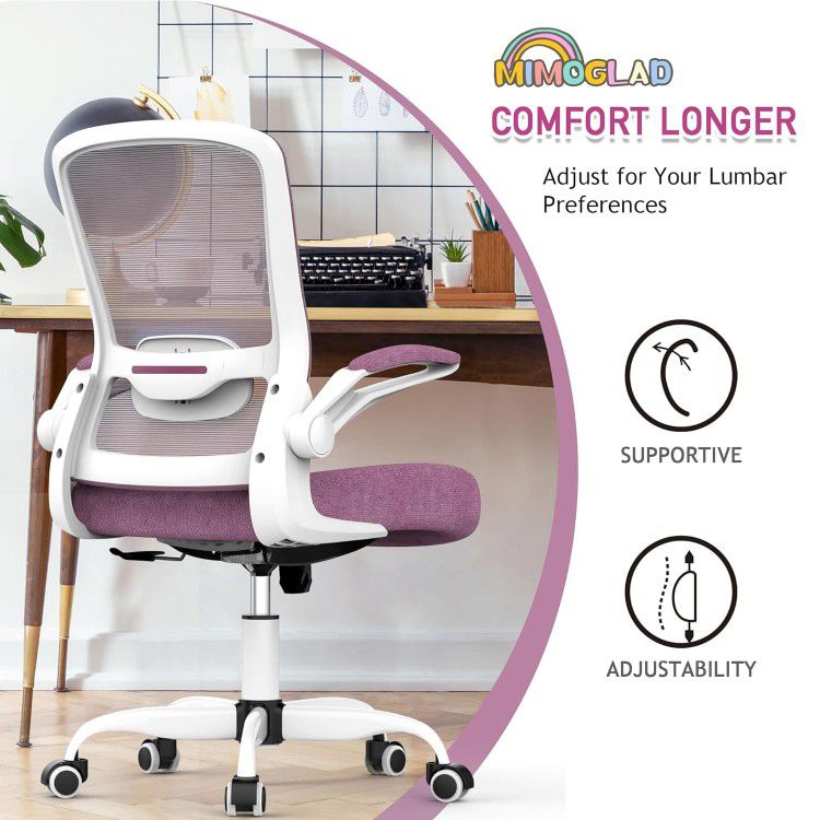 Mimoglad Home Office Chair - High Back Desk Chair - Ergonomic Mesh Computer Chair with Adjustable Lumbar Support and Thickened Seat Cushion - Purple