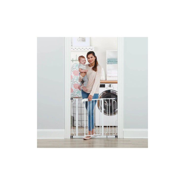 Regalo Easy Step 38.5-Inch Wide Walk Thru Baby Gate - Includes 6-Inch Extension Kit, Pressure Mount Kit, and Wall Cups - White