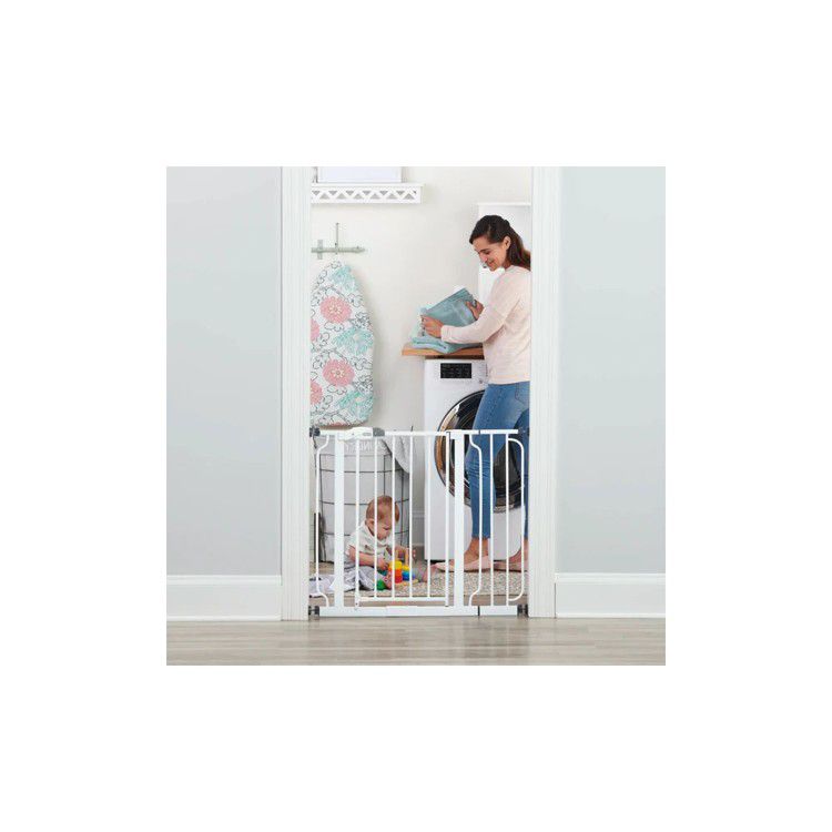 Regalo Easy Step 38.5-Inch Wide Walk Thru Baby Gate - Includes 6-Inch Extension Kit, Pressure Mount Kit, and Wall Cups - White