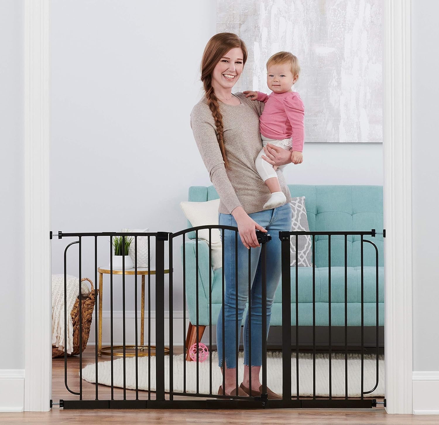 Regalo 58-Inch Home Accents Super Wide Walk Through Baby Gate - Includes 6-Inch, 8-Inch and 12-Inch Extension - 4 Pack of Pressure Mounts and 4 Pack of Wall Cups - Bronze