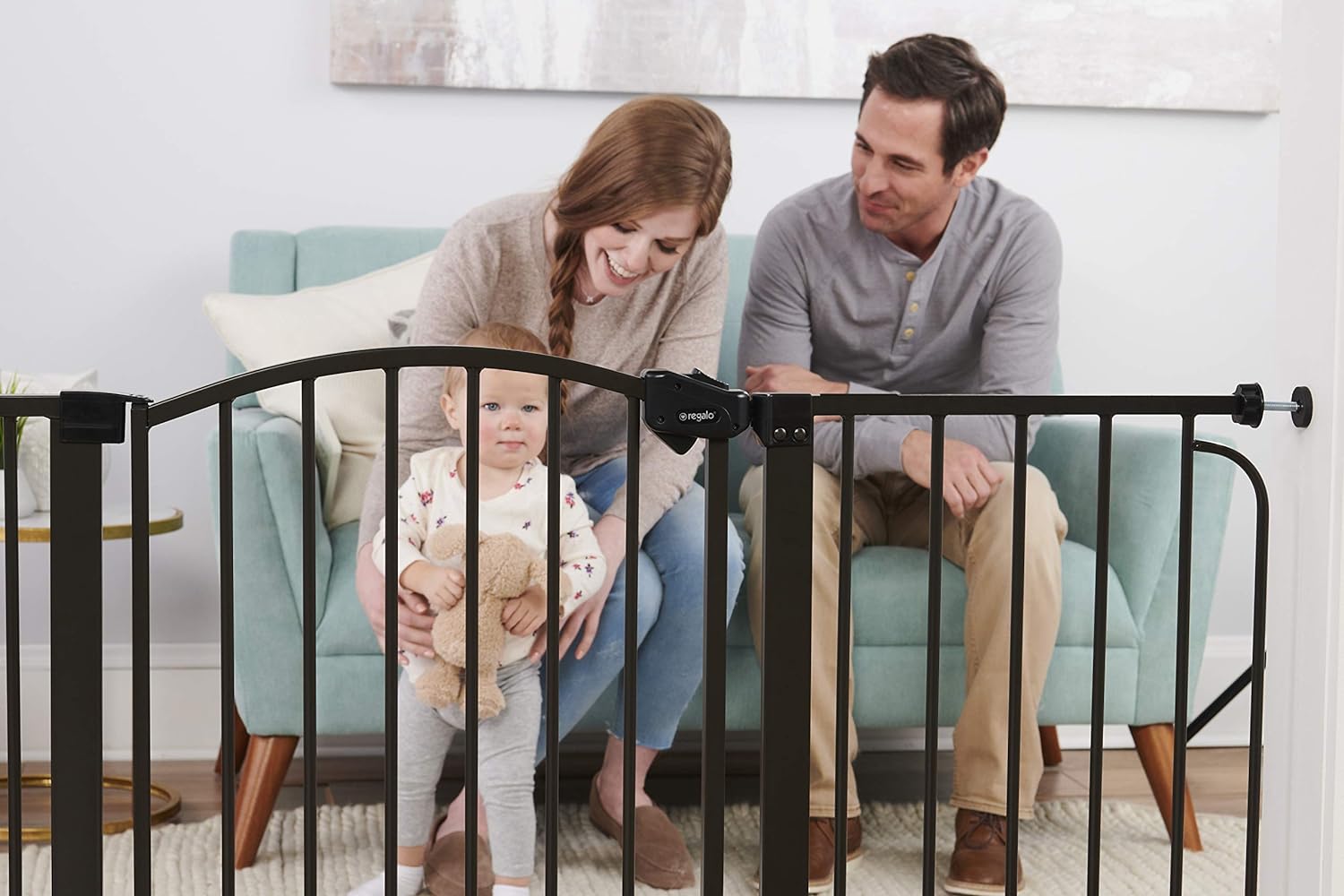 Regalo 58-Inch Home Accents Super Wide Walk Through Baby Gate - Includes 6-Inch, 8-Inch and 12-Inch Extension - 4 Pack of Pressure Mounts and 4 Pack of Wall Cups - Bronze