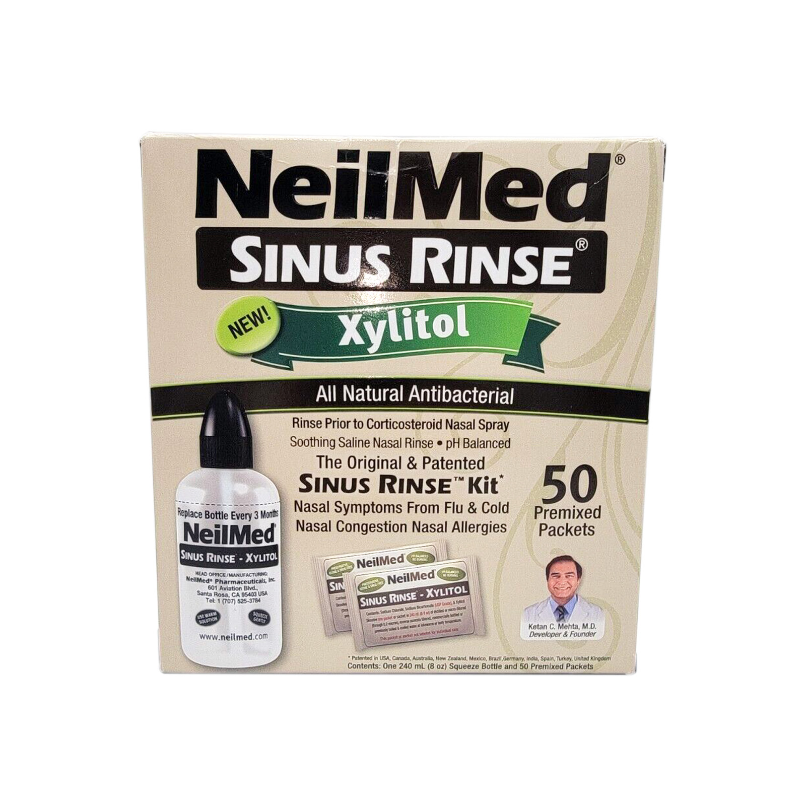 NeilMed Sinus Rinse Kit with Xylitol, 50 Count