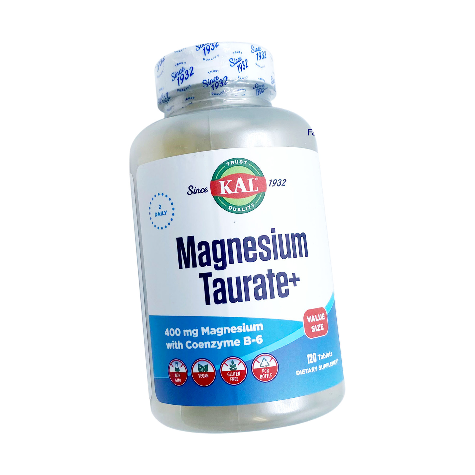 KAL Magnesium Taurate+ 400 mg with Coenzyme B-6, 120 Tablets