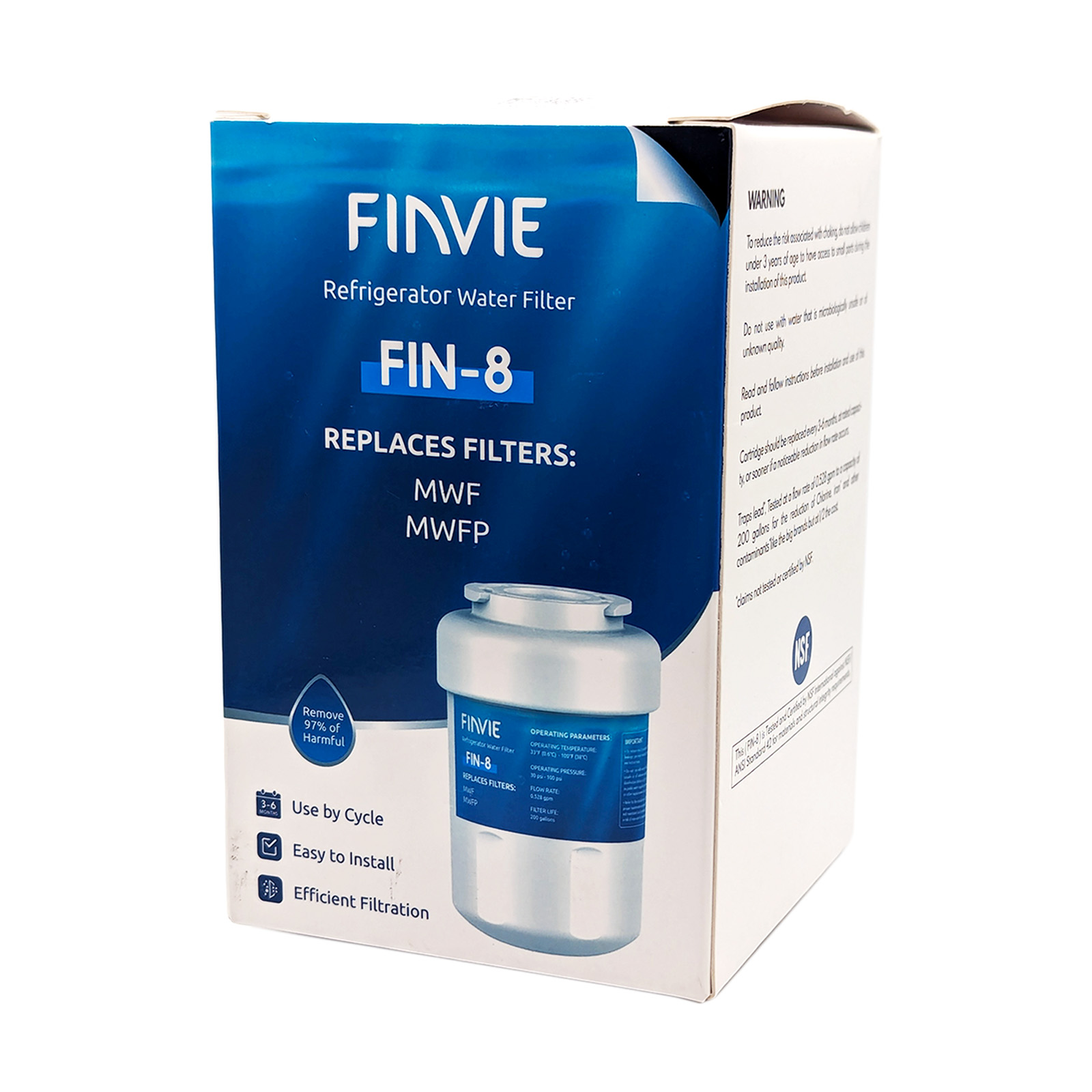 FINVIE FIN-8 Refrigerator Water Filter Replacement, Compatible with GE SmartWater MWF, MWFA, MWFP, MWFINT, GWF, GWFA, Kenmore 9991, 46-9991, HDX FMG-1, WFC1201