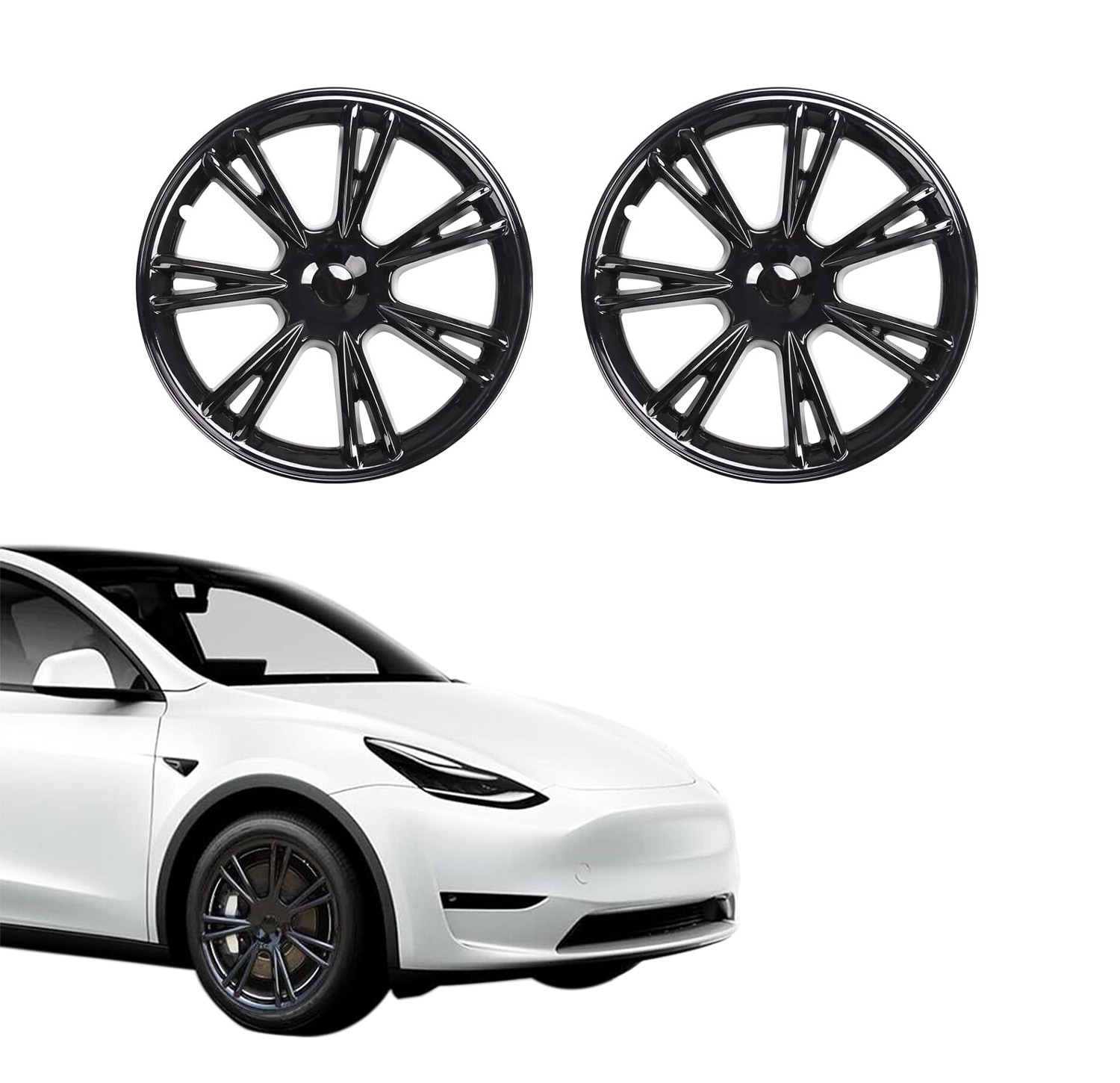 Terfulnel Wheel Covers/Hubcaps 19 Inch for 2019-2023 Tesla Model Y - Stylish 19 inch - Glossy Black