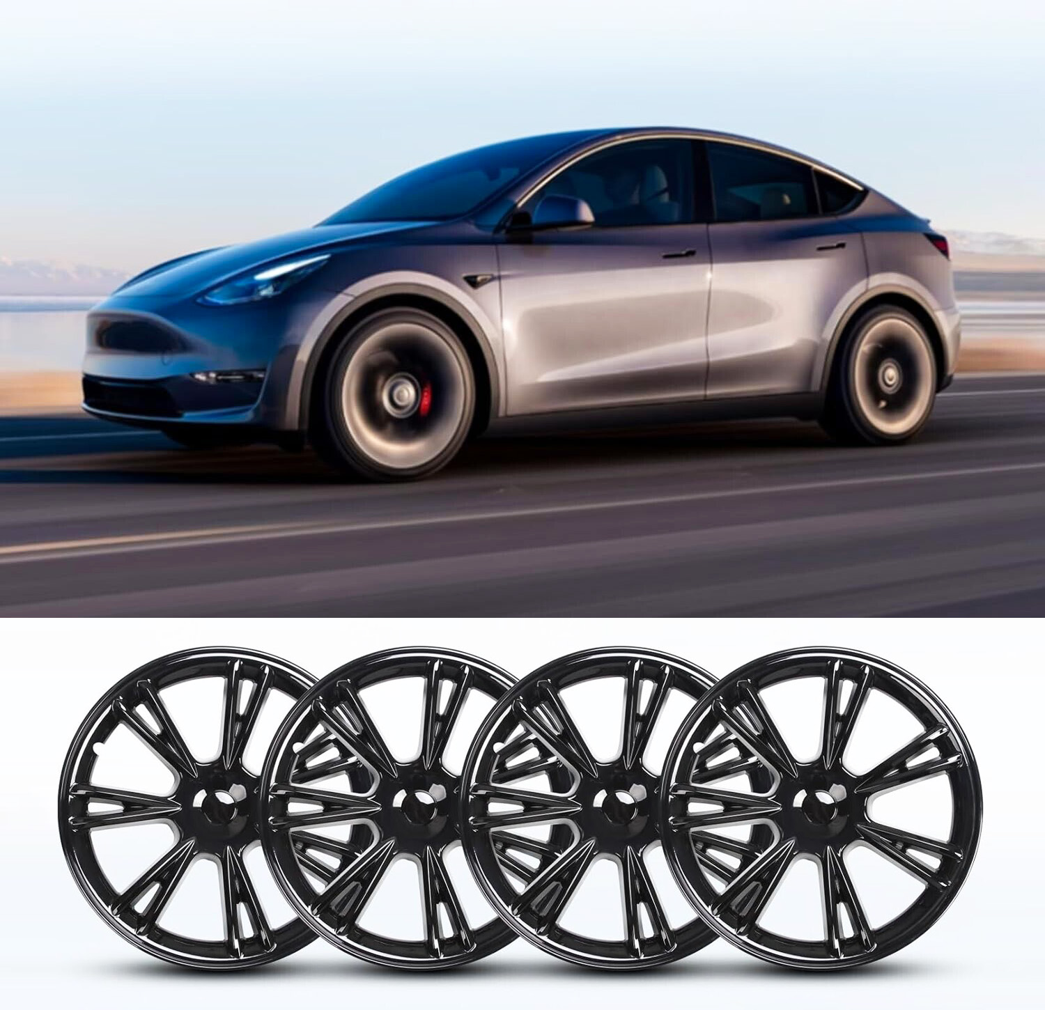 Terfulnel Wheel Covers/Hubcaps 19 Inch for 2019-2023 Tesla Model Y - Stylish 19 inch - Glossy Black