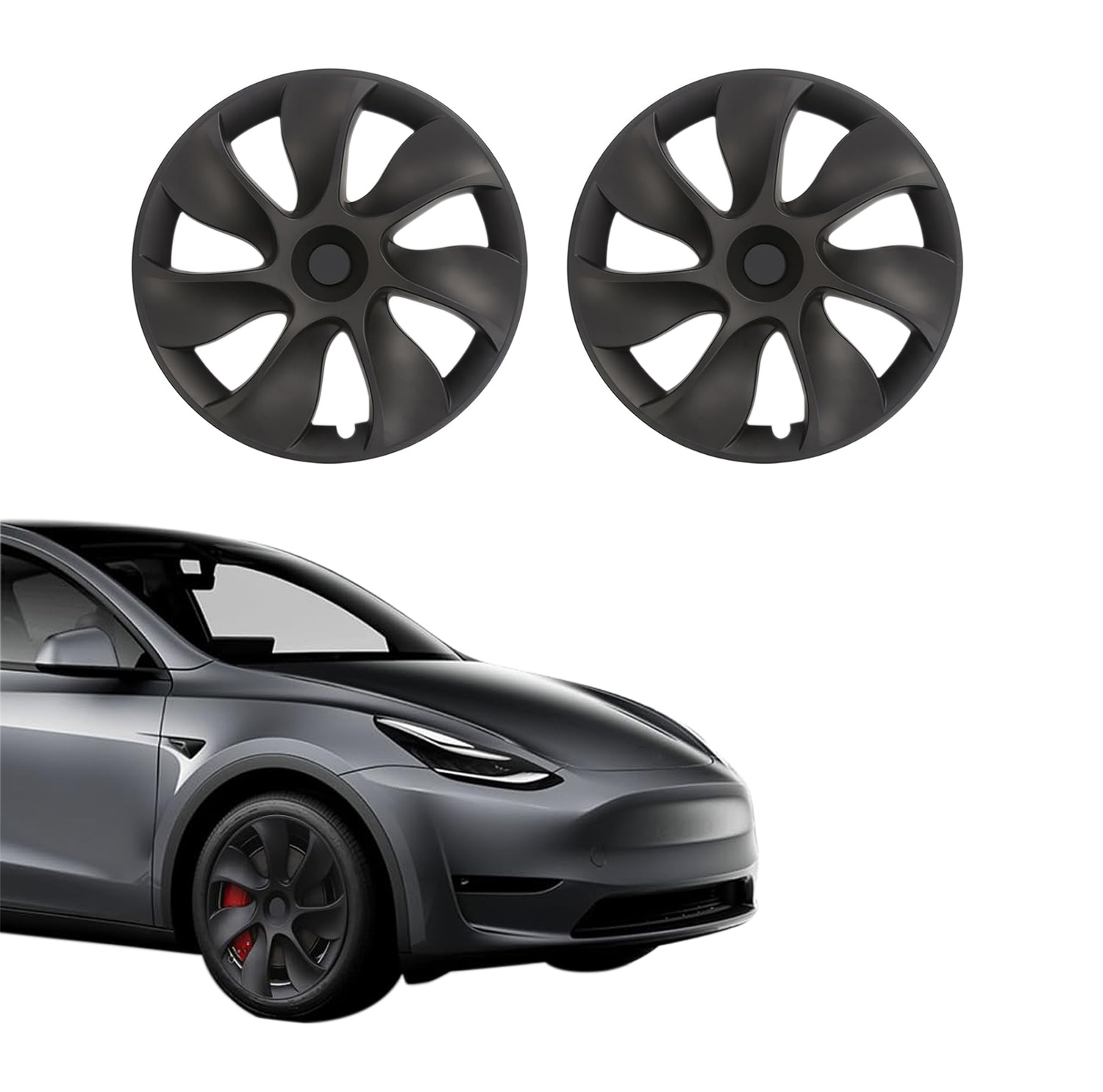 Terfulnel Wheel Covers/Hubcaps 20 Inch for 2019-2023 Tesla Model Y - 20 inch Swirl Style - Matte Black