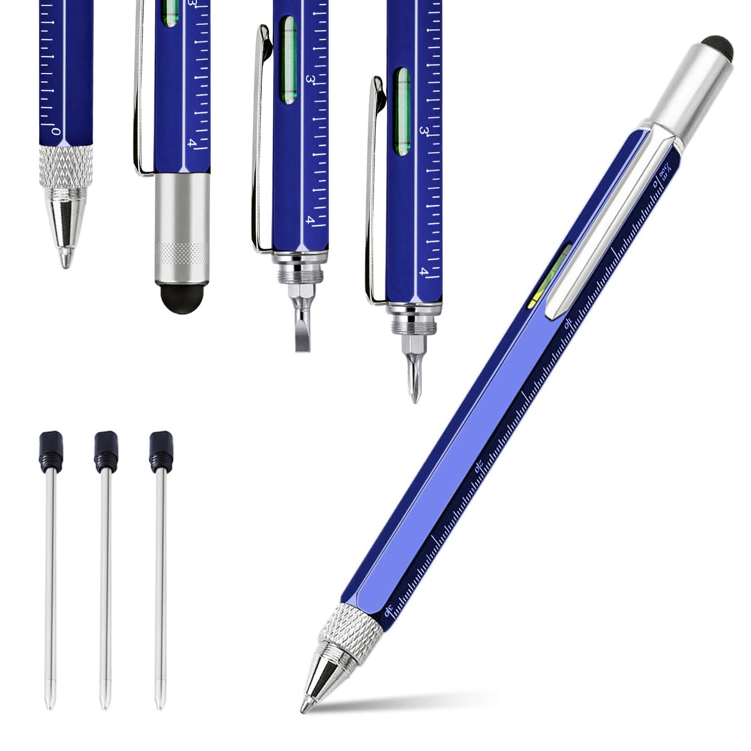 Ainkedin 6 in 1 Multitool Pen - Blue - Gift for Men Who Have Everything