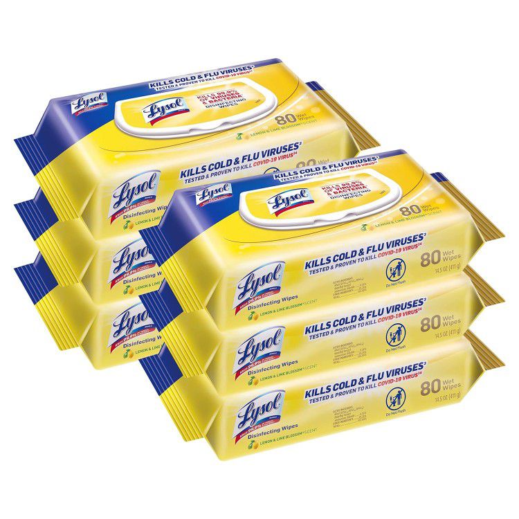 Lysol Disinfectant Handi-Pack Wipes - Lemon and Lime Blossom Scent - 6 Pack - 480 Count