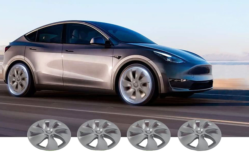 Terfulnel Wheel Covers/Hubcaps 19 Inch for 2019-2023 Tesla Model Y - 19 inch Swirl Style - Gunmetal Grey