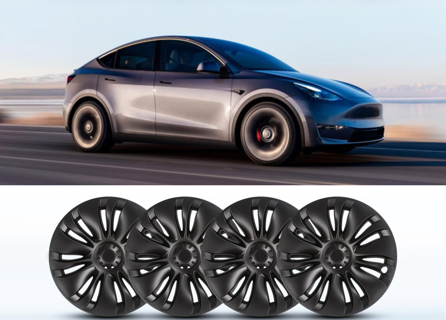 Terfulnel Wheel Covers/Hubcaps 19 Inch for 2019-2023 Tesla Model Y - 19 inch Turbo Style - Matte Black