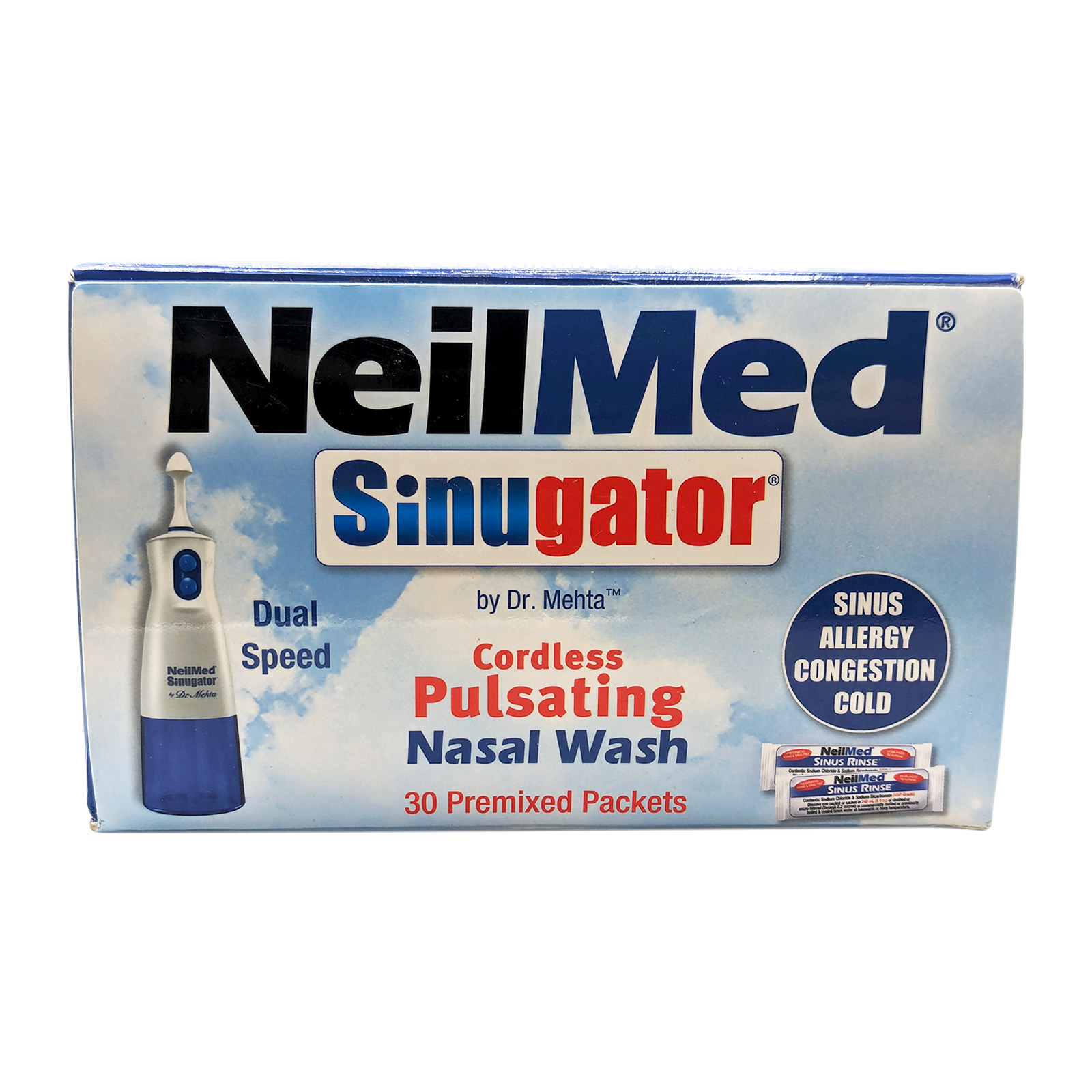 NeilMed Sinugator Cordless Pulsating Nasal Wash 30 Premixed Packets Exp 08/2026