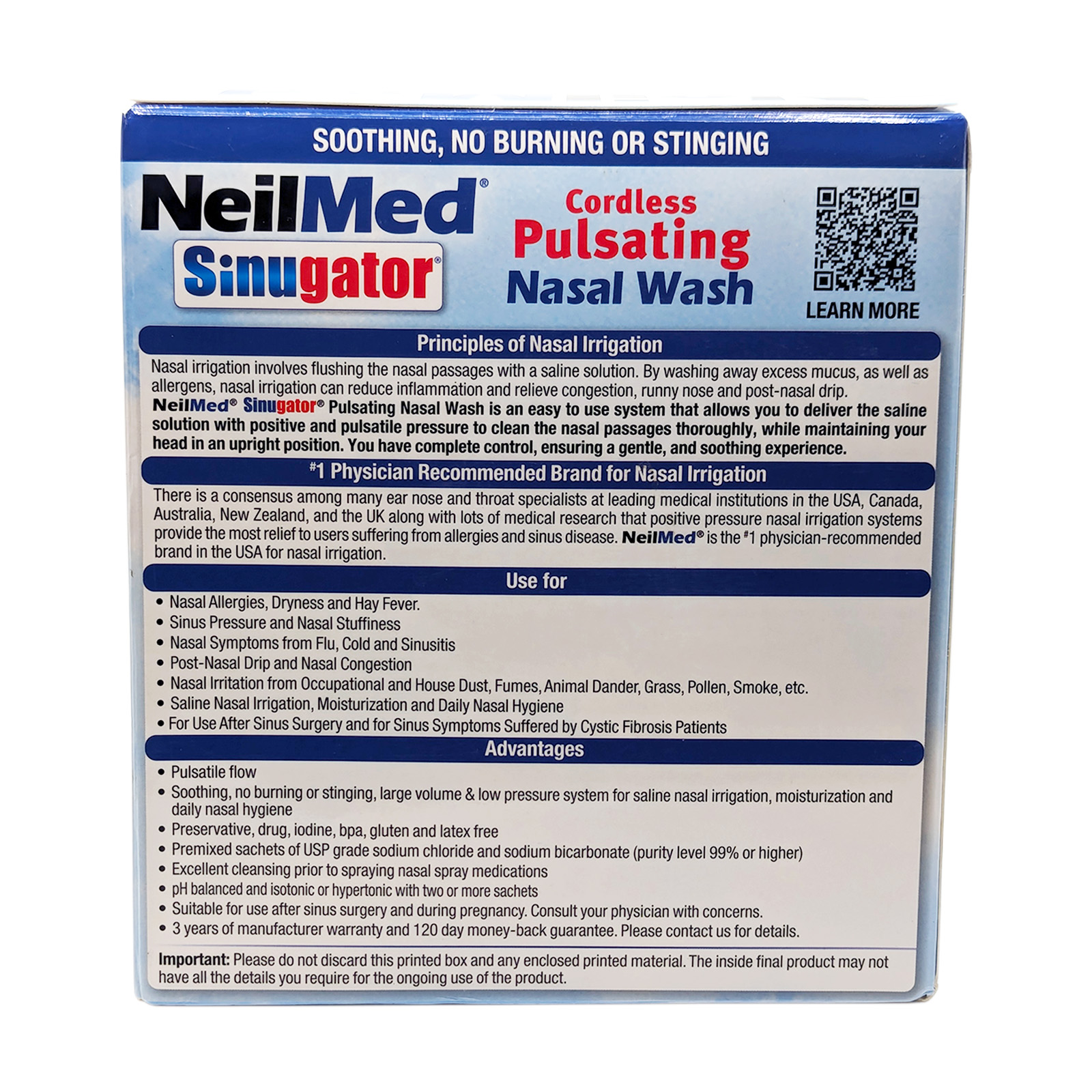 NeilMed Sinugator Cordless Pulsating Nasal Wash 30 Premixed Packets Exp 08/2026