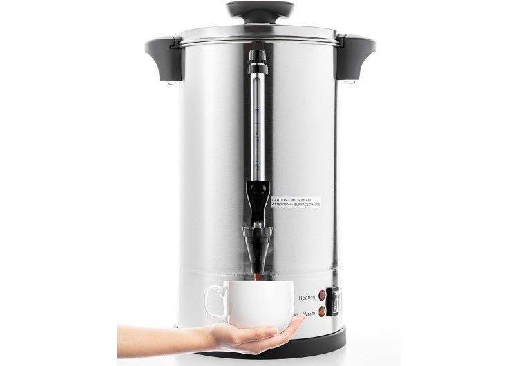 SYBO Commercial Grade Stainless Steel Percolate Coffee Maker Hot Water Urn, 50 Cup, 8 L, Metallic