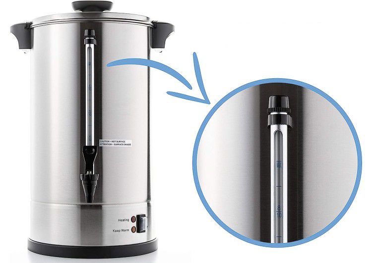 SYBO Commercial Grade Stainless Steel Percolate Coffee Maker Hot Water Urn, 50 Cup, 8 L, Metallic