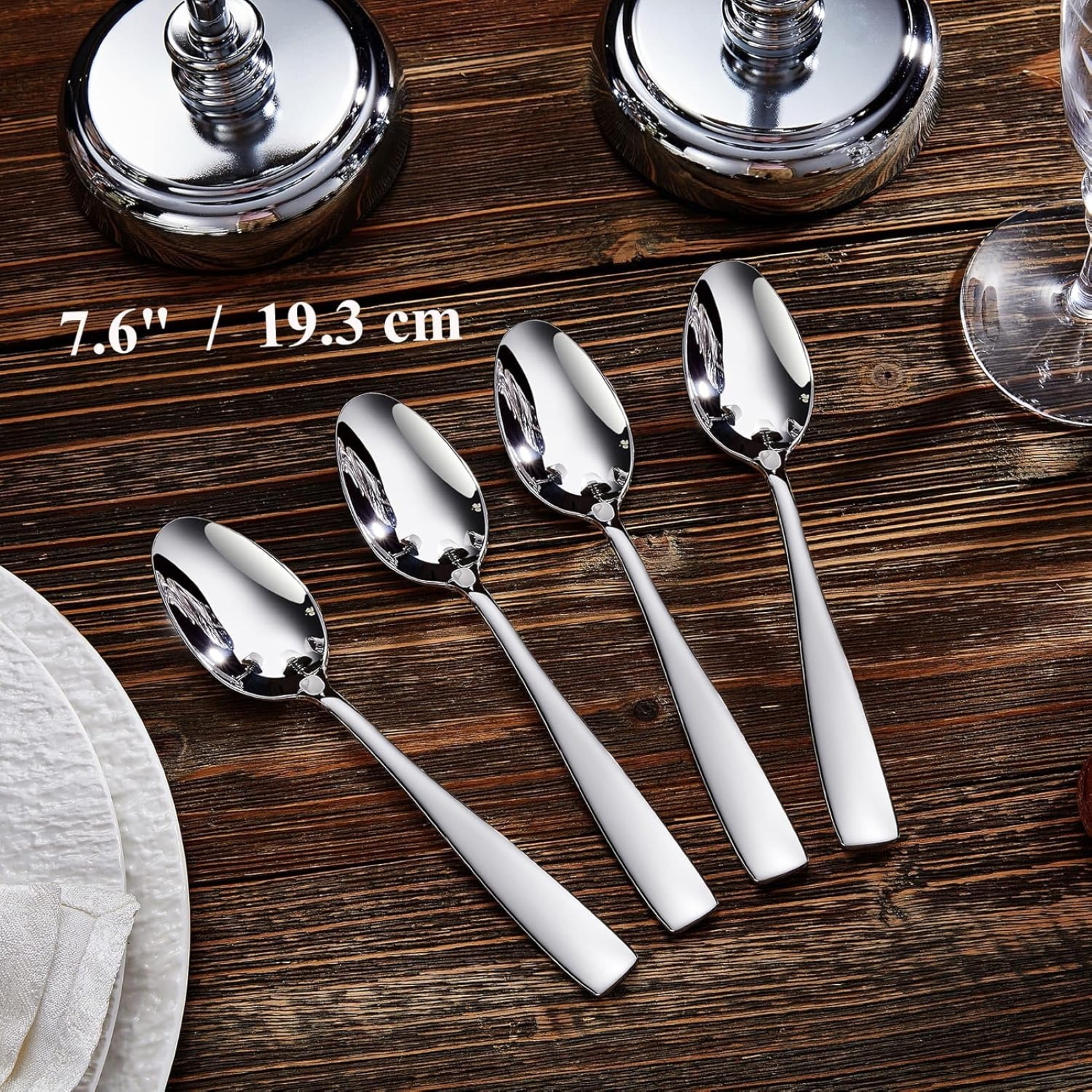 KEAWELL Premium 4-Piece Louis Spoon Set, 18/10 Stainless Steel, Squared Edge, Smooth Finish, Dishwasher Safe (7.6" Dinner Spoon)