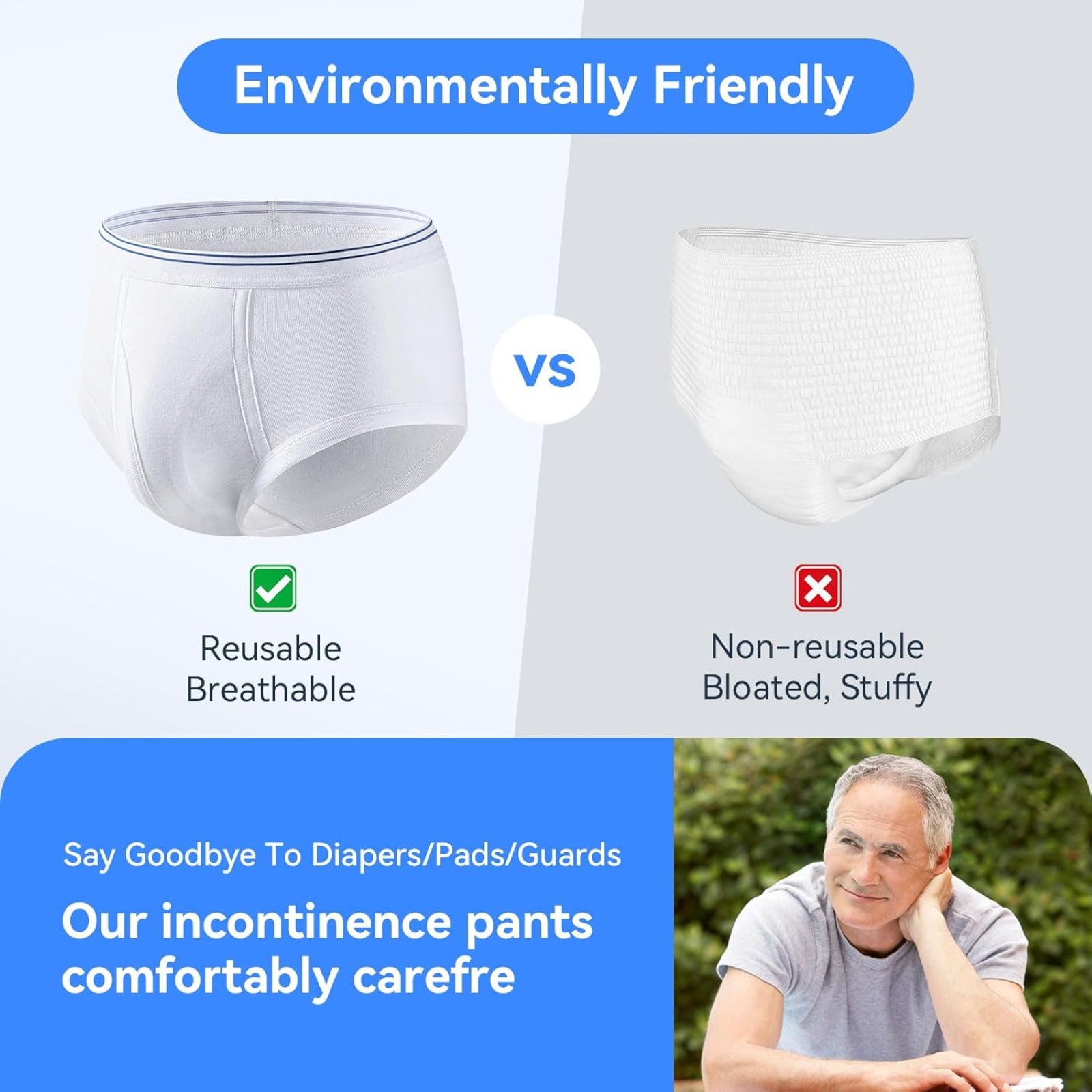 Carer Mens Incontinence Underwear Washable 3 Pack Cotton Reusable Incontinence Boxers Briefs for Men Built in Cotton Pad for Bladder Leakage 150ML, 2X-Large