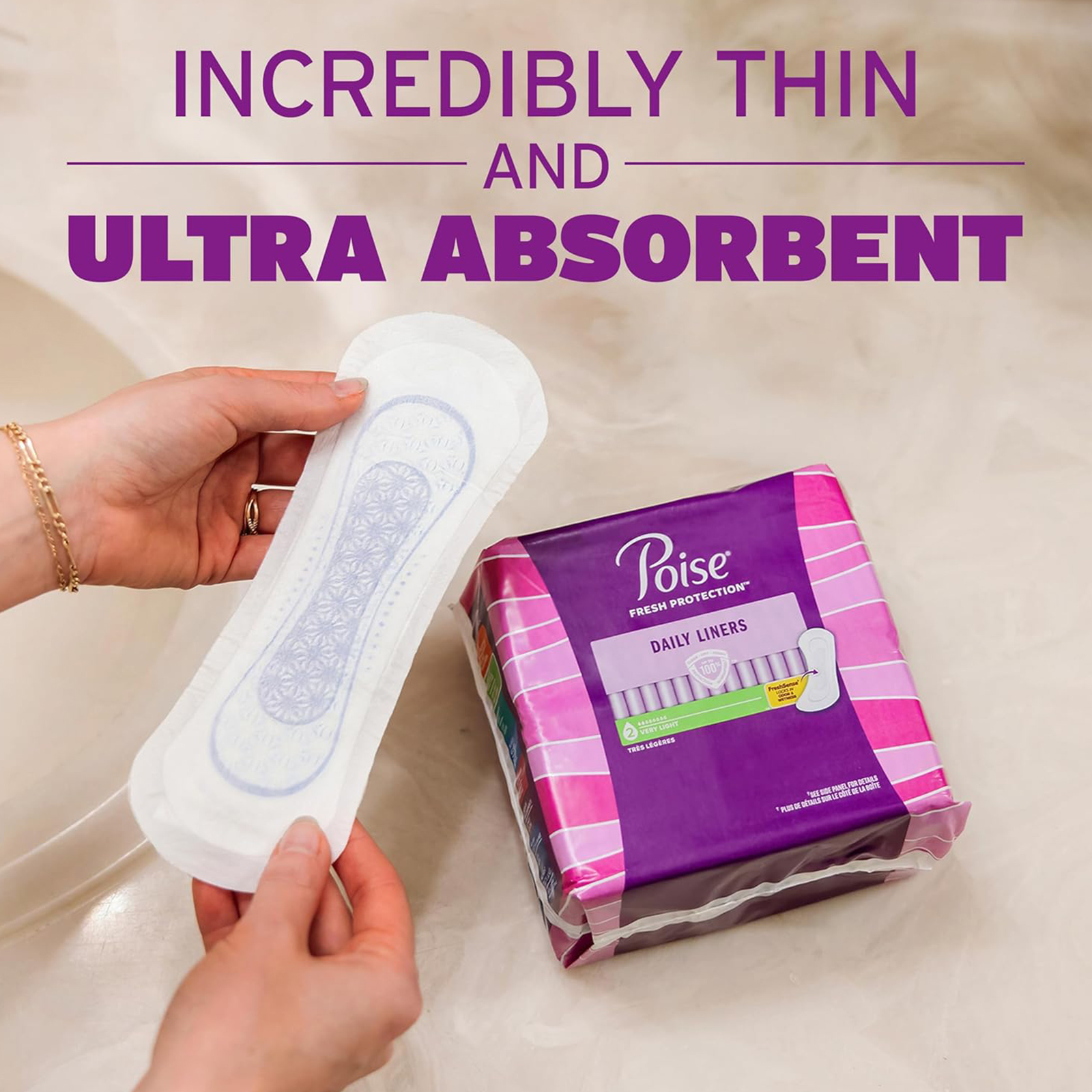 Poise Daily Liners, Incontinence Panty Liners, 2 Drop Very Light Absorbency, Long Length, 176 Count of Pantiliners (4 Packs of 44), Packaging May Vary
