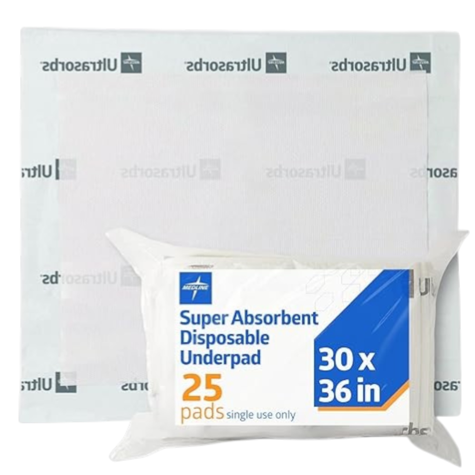 Medline Ultrasorbs Drypads, 30" x 36", 25 Count, Super Absorbent Disposable Bed Pads, Large Incontinence Bed Pads, Chucks Protective Underpads, 10 Times More Absorbent, For Adults, Elderly