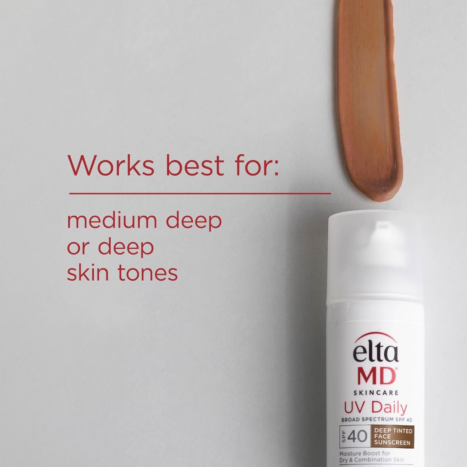 EltaMD UV Daily SPF 40 Deep Tinted Face Sunscreen Moisturizer, Tinted Moisturizer for Face with SPF, Great for Dry, Combination, and Normal Skin