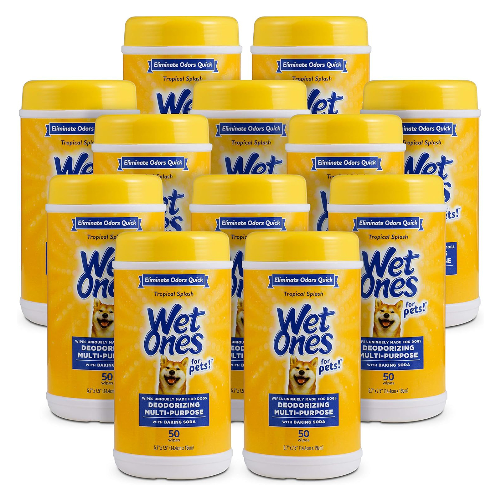 Wet Ones for Pets Deodorizing Multi-Purpose Dog Wipes With Baking Soda Dog Deodorizing Wipes For All Dogs in Tropical Splash Scent, Wet Ones Wipes for Deodorizing Dogs 50 Count (Pack of 12)