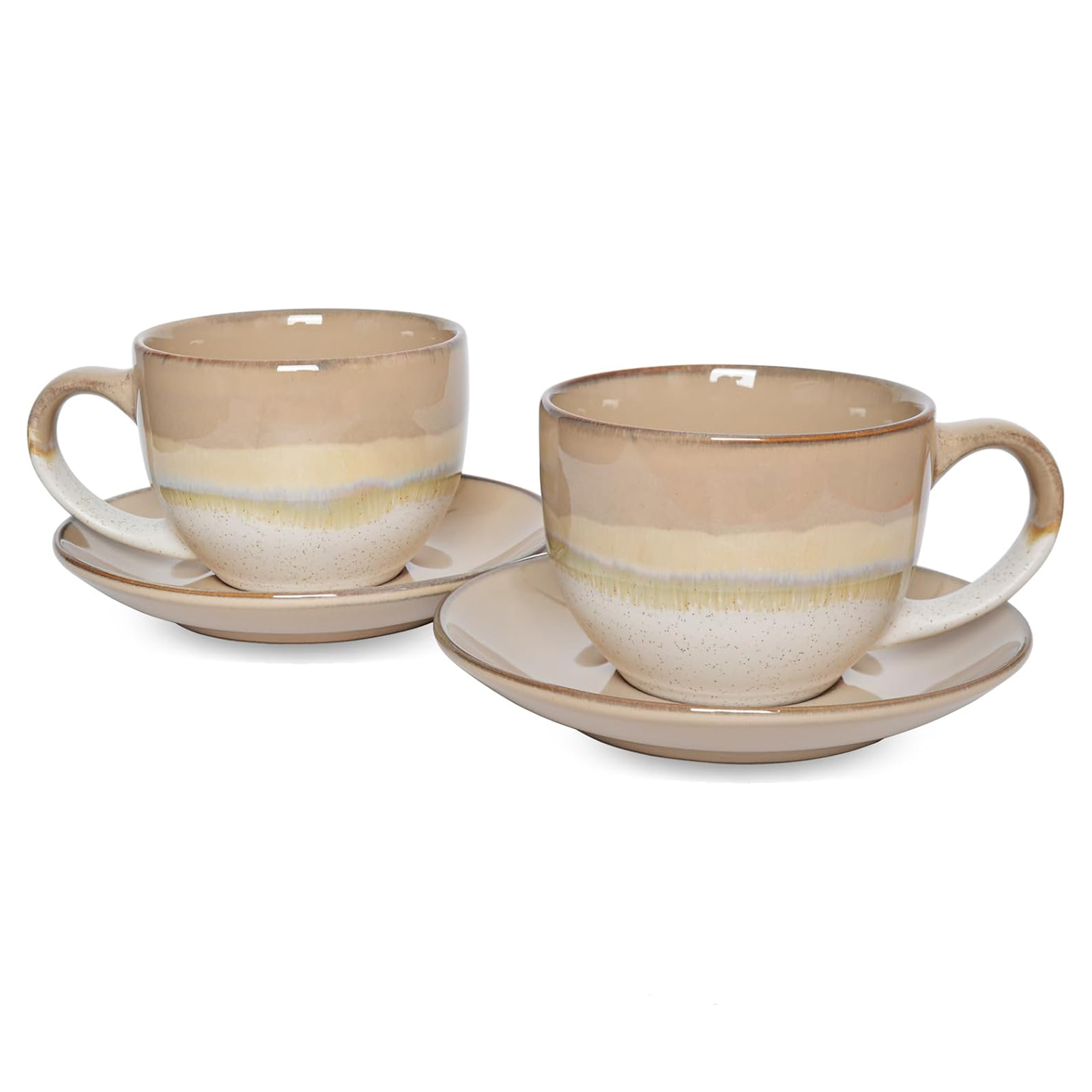 Bosmarlin Ceramic Cappuccino Cup and Saucer Set of 2, 10 Oz, Coffee Cups for Latte, Espresso, Tea, Dishwasher and Microwave Safe (Brown Grey)