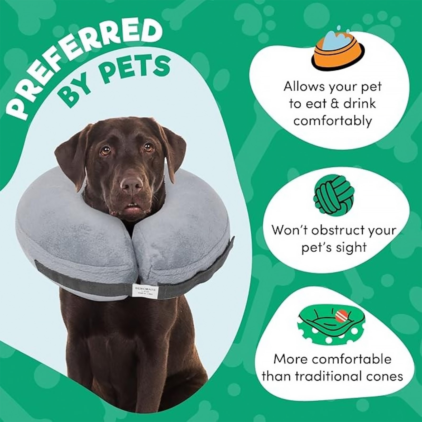 BENCMATE PROTECTIVE INFLATABLE COLLAR FOR DOGS AND CATS - SOFT PET RECOVERY COLLAR DOES NOT BLOCK VISION E-COLLAR-SIZE MEDIUM