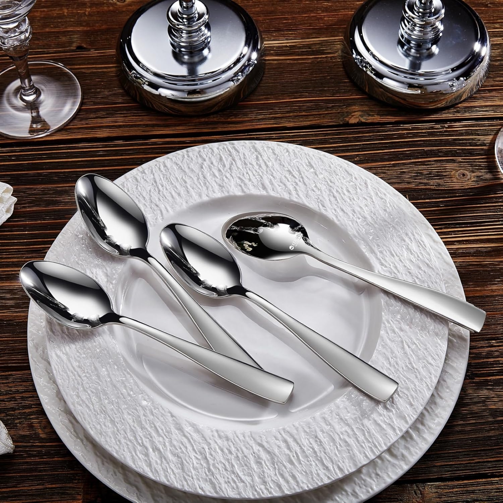 KEAWELL Premium 4-Piece Louis Spoon Set, 18/10 Stainless Steel, Squared Edge, Smooth Finish, Dishwasher Safe (7.6" Dinner Spoon)