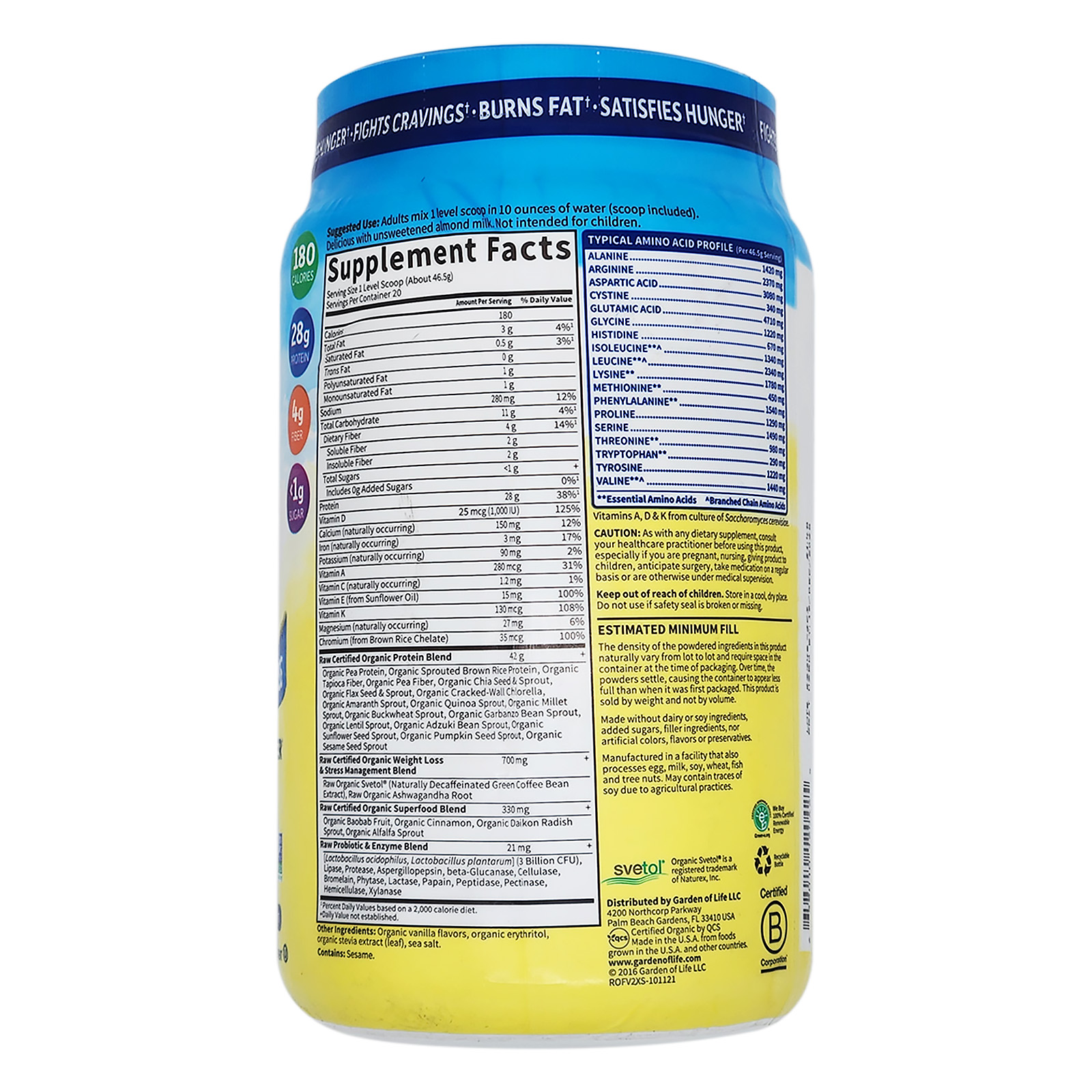 Raw Organic Fit Vanilla 32.2oz by Garden of Life Exp 12/2025