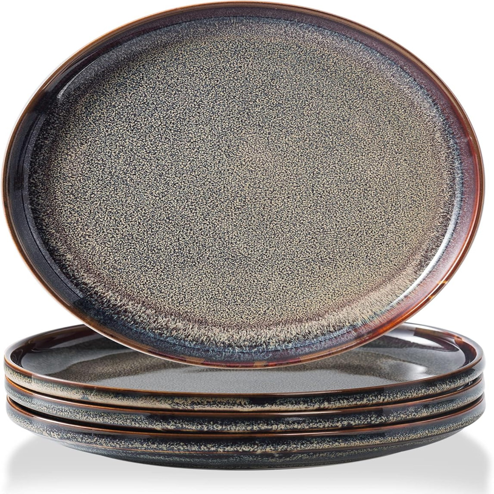 Ceramic Flat Plates Set of 4-8 in - The Dessert, Salad, Appetizer, Small Lunch, etc Plate. Microwave, Oven, and Dishwasher Safe, Scratch Resistant. Kitchen Porcelain Dish-Caramel Brown