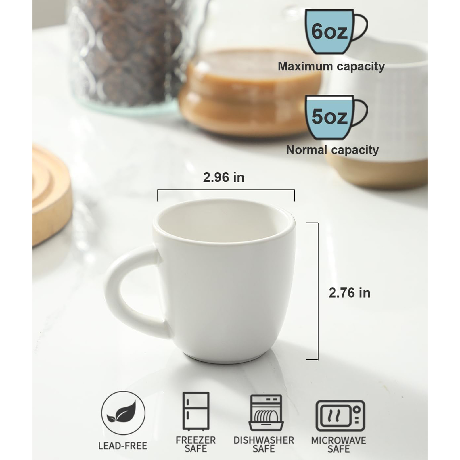Hasense Espresso Cups Set of 4 Perfect for Demitasse, Cappuccino, Tea Bag and Juice, 5 Ounce Ceramic Stackable Mini Coffee Mugs Suit for Espresso Machine and Coffee Maker, White