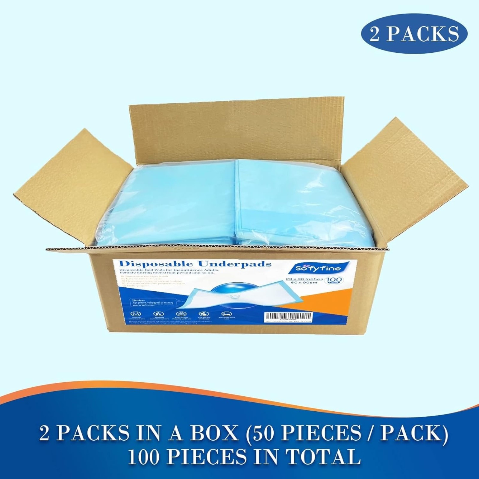 100 Count Chucks Disposable 23"x36" Leakproof Adults Incontinence Bed Pads, Waterproof Underpads for Elderly, Extra Large Puppy Pee Pad, Baby Changing Liner