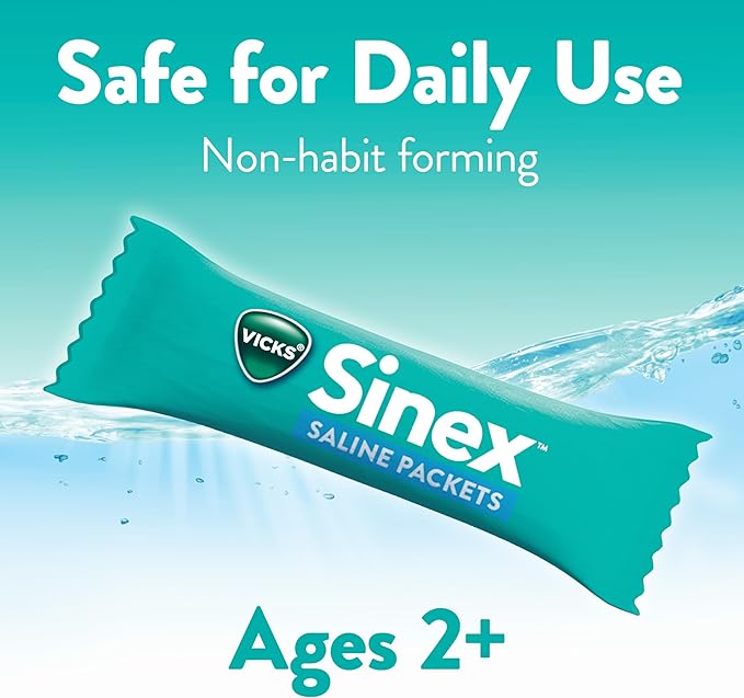 Vicks Sinex Saline Nasal Rinse Starter Kit, Drug Free Saline, Flush Out Mucus and Allergens, Fast & Effective Relief for Everyday Congestion from Sinus & Allergy, 1 Bottle + 30 Refill Packets