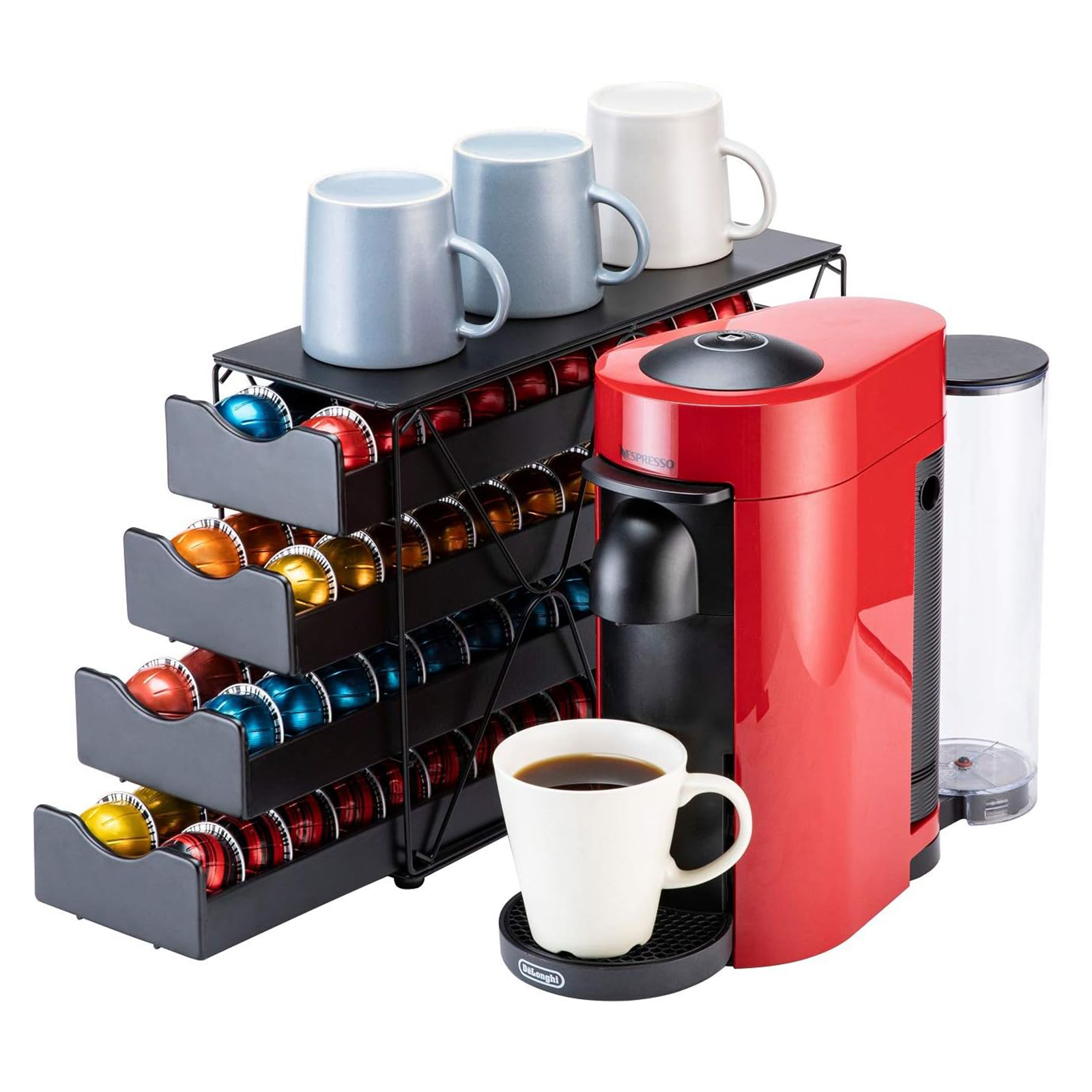 FlagShip for Nespresso Pod Holder Drawer Large Mullti Tier Coffee Pod Holder Vertuo (4 Tier (80Pods Capacity))