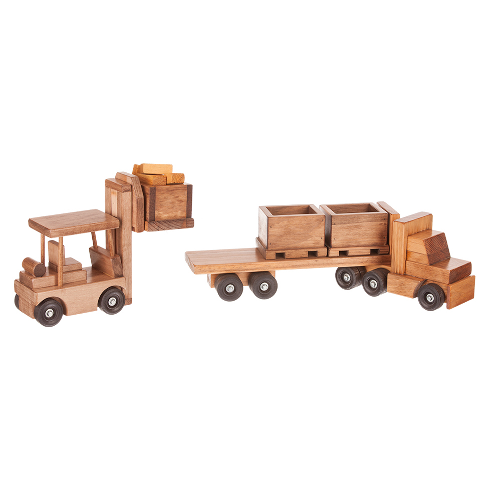 American Made Wooden Toy Truck with Forklift