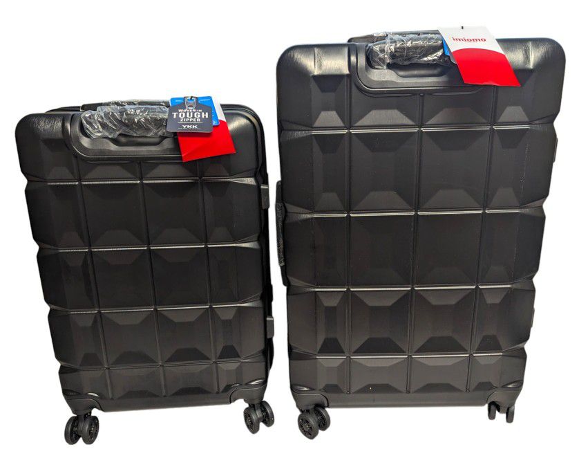 Imiomo 2 Piece Luggage Set w/ Spinner Wheels, Hard Shell, TSA Lock, Black, 24 and 28 inches