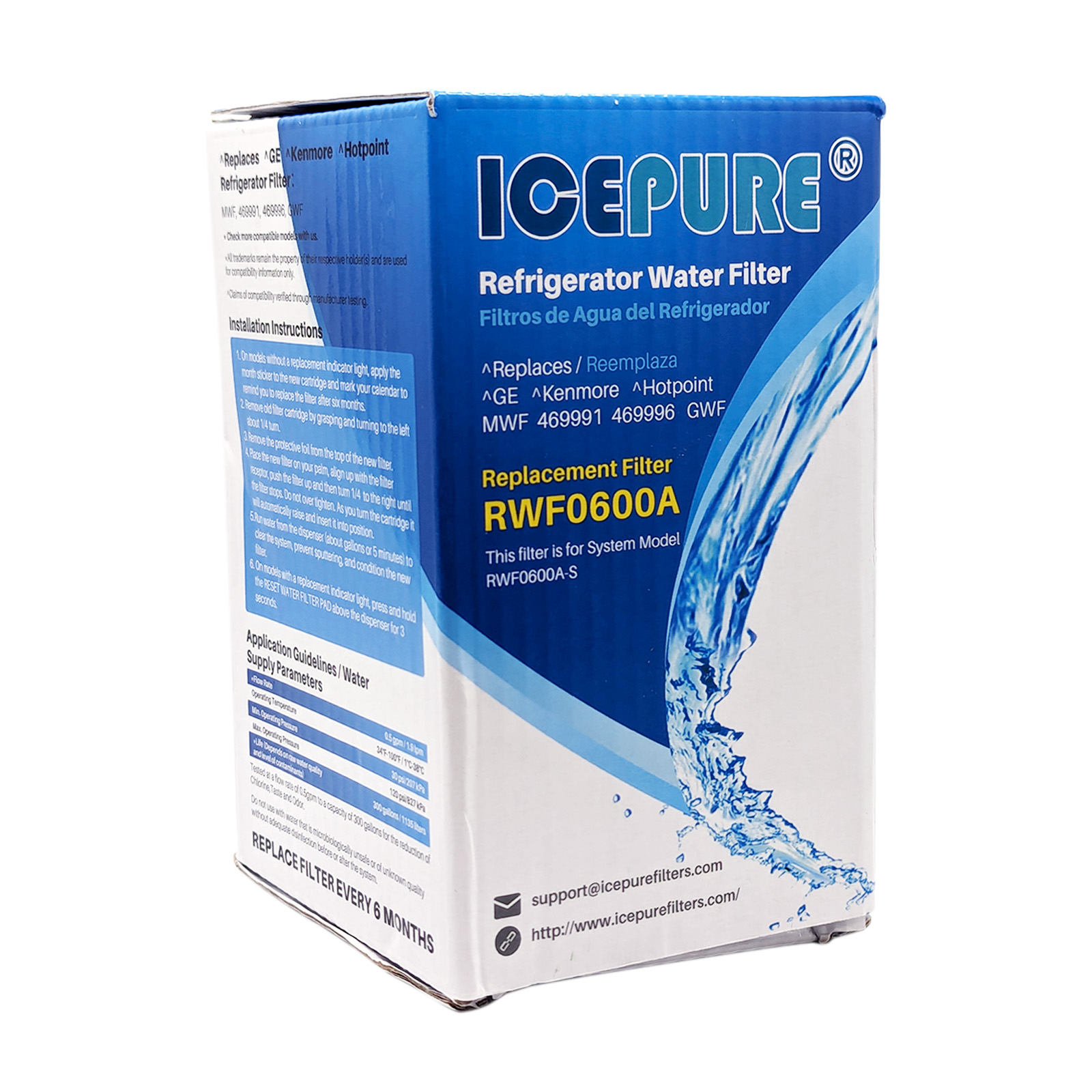 ICEPURE RWF0600A Refrigerator Filter Cartridge Replacement For GE MWF, GSS25GMHBCES