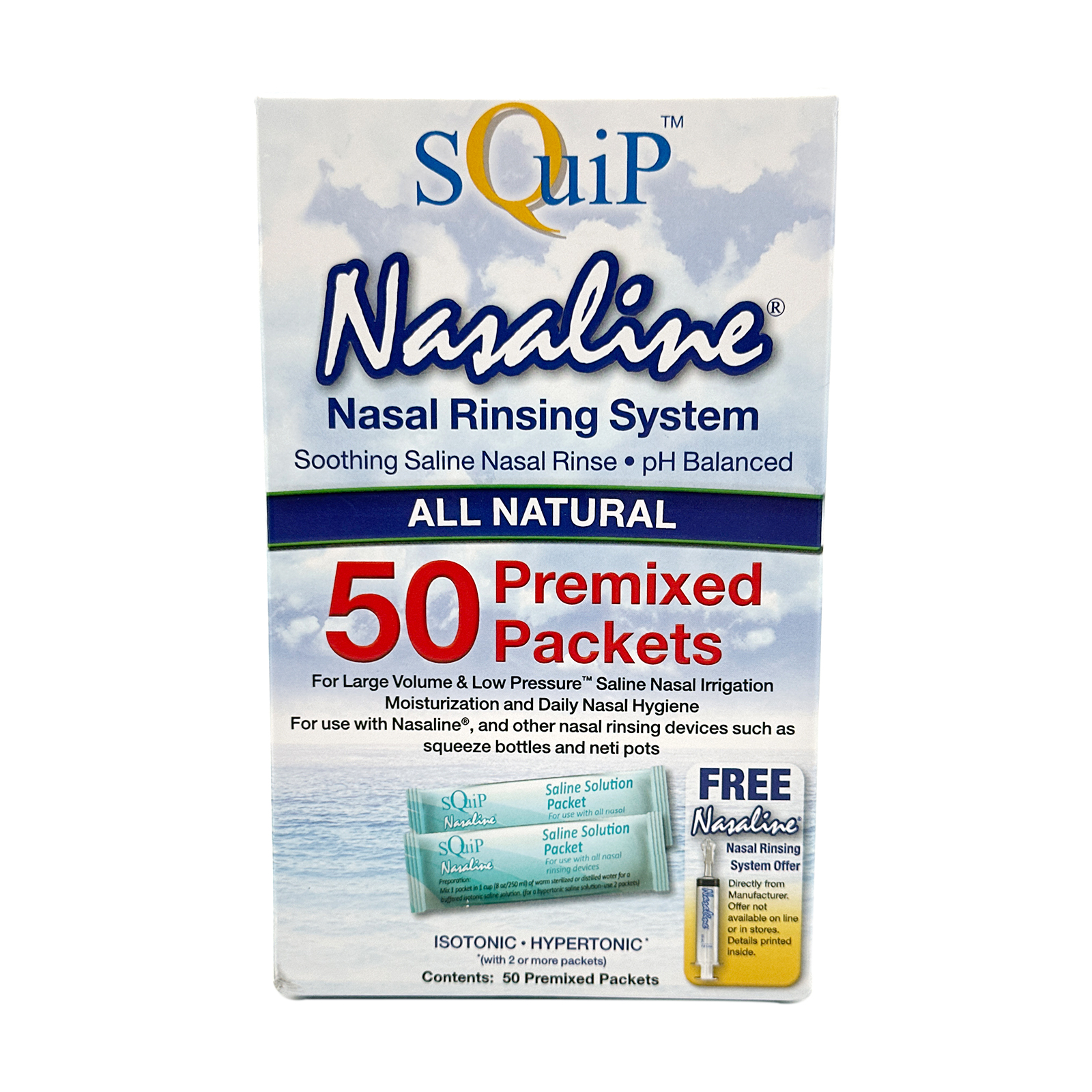 Squip Nasaline Salt - Nasal Rinsing System - Box of 50 Premixed Saline Packets