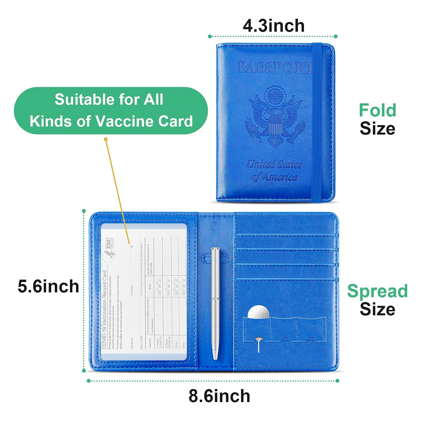 Wotec Passport and Vaccine Card Holder - Blue